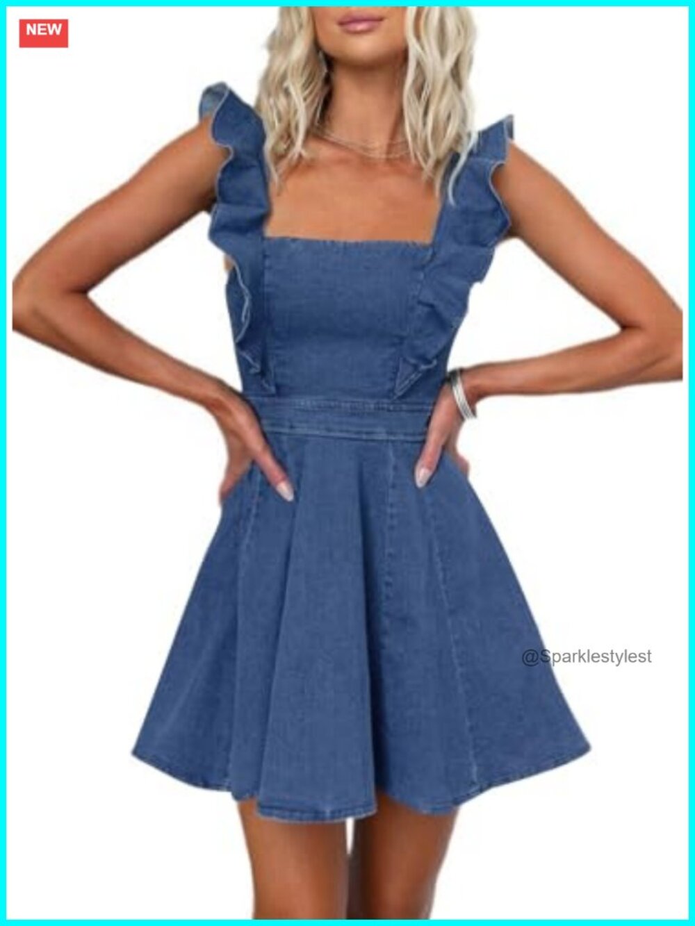 Denim Babydoll Mini Dress Ruffle Adjustable Strap Backless Sleeveless Cotton
